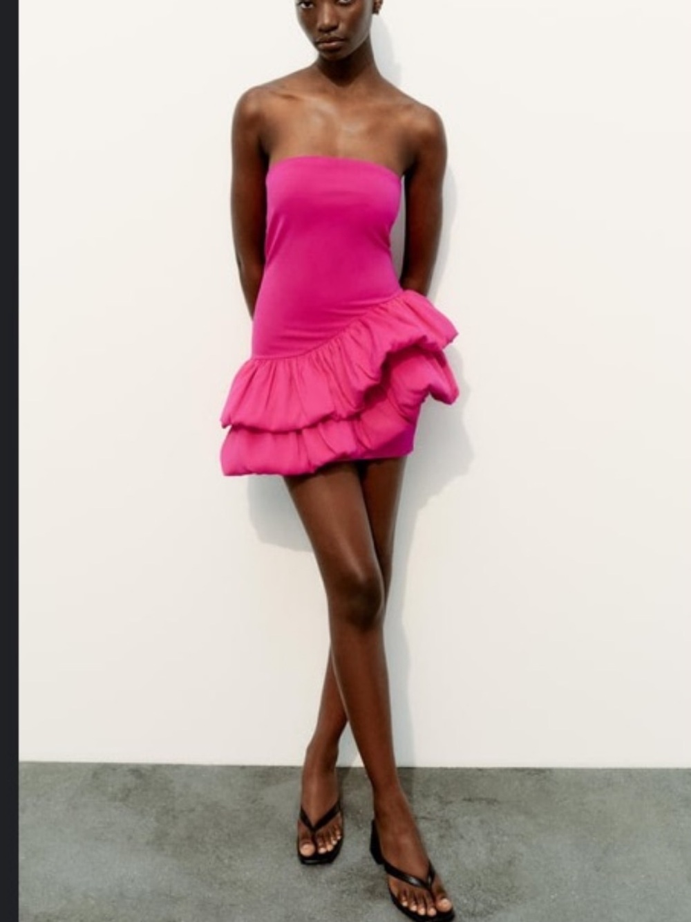 Strapless Pink Ruffle Dress